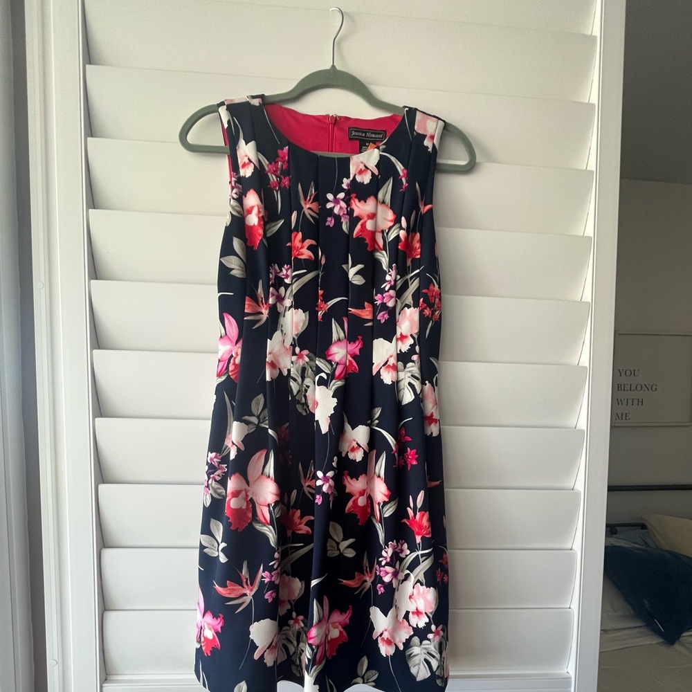 Jessica Howard Navy and Pink Floral Midi Dress